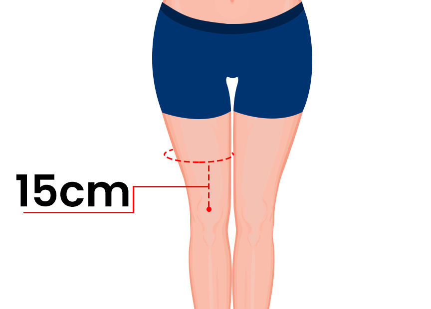 Please measure the circumference of your thigh 15cm above the centre of your kneecap (patella) Please measure your leg 15cm above the centre of the knee