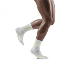 CEP Men's White and Yellow Neon Mid-Cut Compression Socks for Running