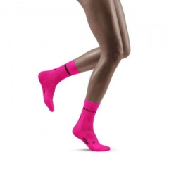 CEP Women's Pink Neon Mid-Cut Compression Socks for Running